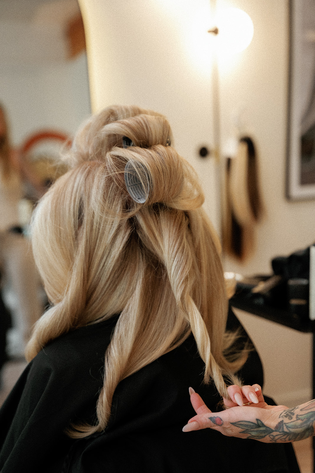 Bridal hair set in rollers